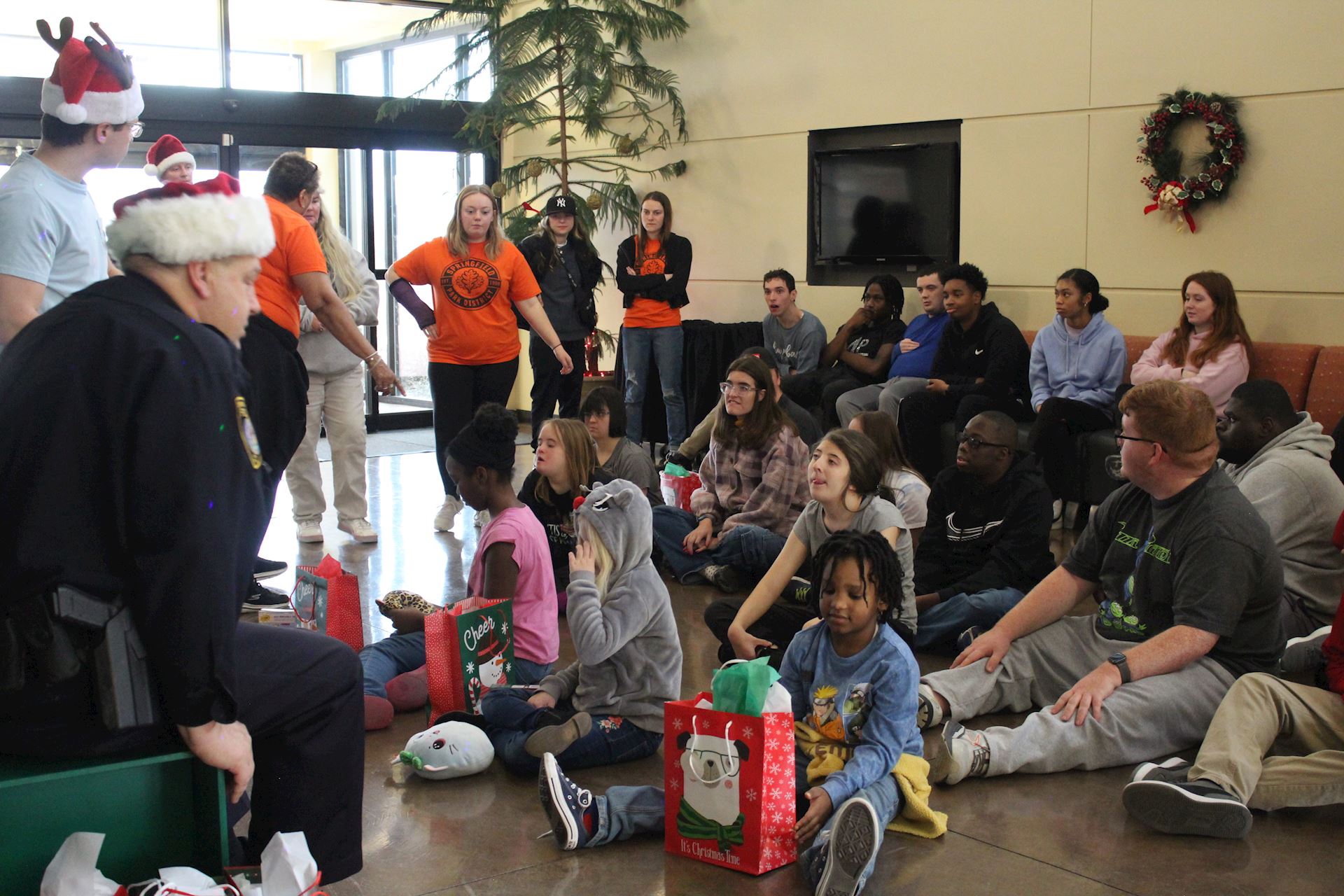 Children opening presents at Camp LEAP