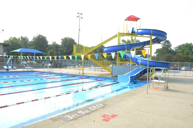 nelson center outdoor pool large flume slide